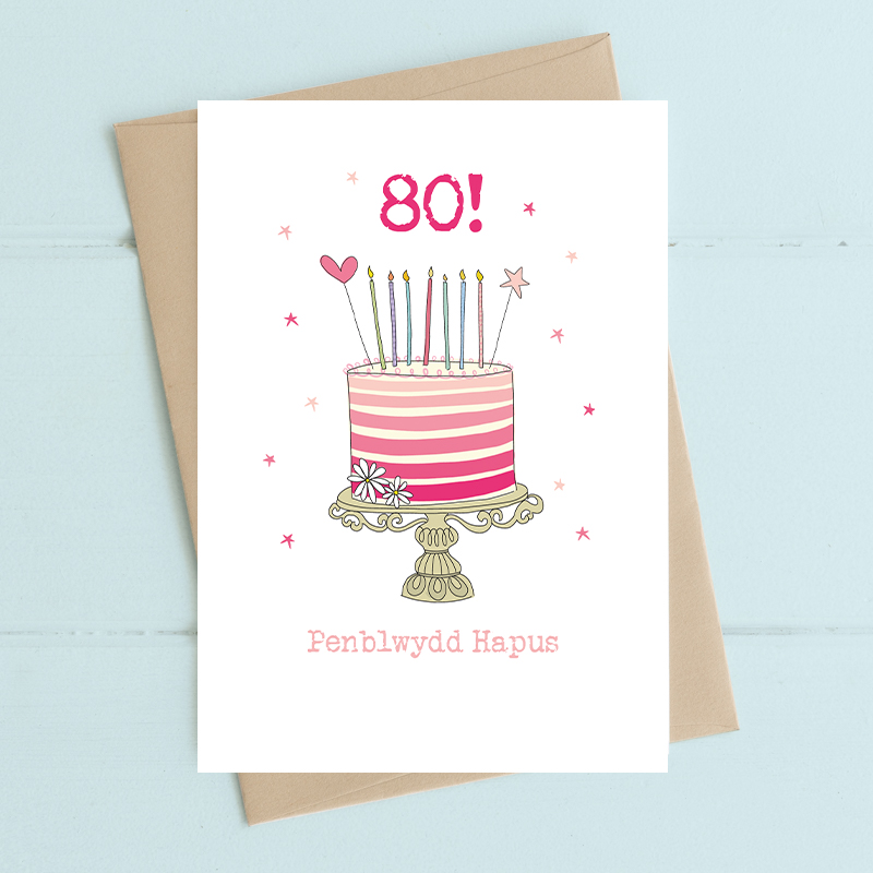 Penblwydd Hapus - 80 (Happy Birthday - 80) - Dandelion Stationery