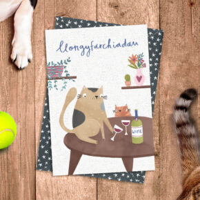Llongyfarchiadau (Congratulations) Cats and wine