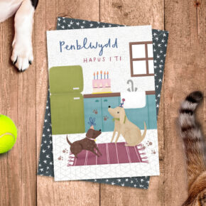 Peblwydd Hapus i Ti (Happy Birthday to You) Dogs and birthday cake