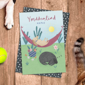Ymddeoliad Hapus (Happy Retirement) Dog in hammock