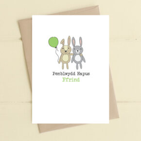 Penblwydd Hapus Ffrind (Happy Birthday Friend) Rabbits hugging