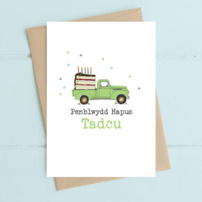 Penblwydd Hapus Tadcu (Happy Birthday Grandad - SW) Green truck and cake
