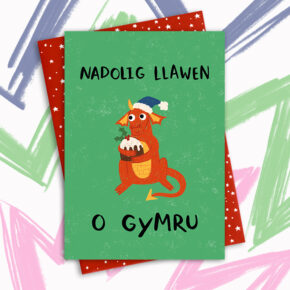 Nadolig Llawen o Gymru (Merry Christmas from Wales) Welsh dragon and Christmas pudding